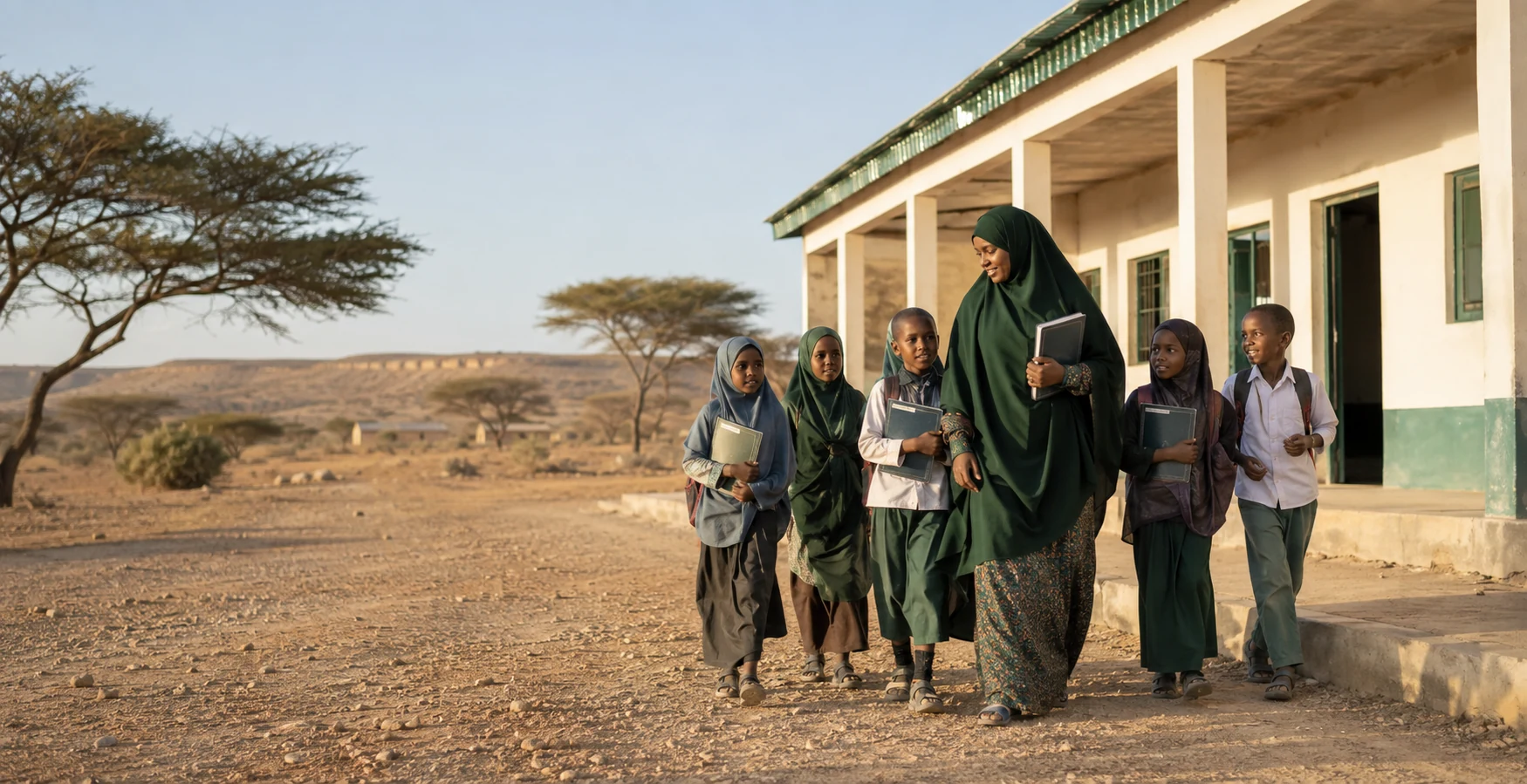 Macallimad iyo carruur ag jooga dugsi miyiga Somaliland